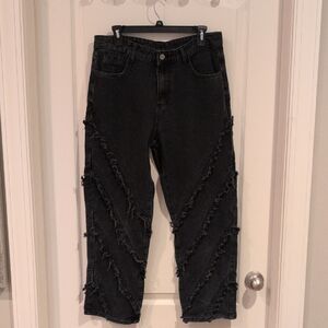 Men's Stylish Black Fringe Jeans
